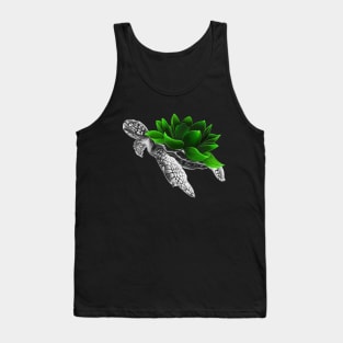 Detailed Sea Turtle with Neon Lotus Flower as Shell Tank Top